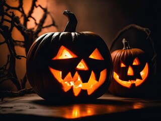 Halloween pumpkins in the night