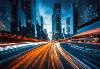 Foto op Plexiglas 都市の交通量の多い高速道路やメインストリートの長時間露光写真風デジタルイラスト © sima-box