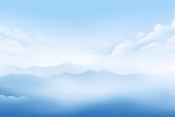 Misty blue mountains under a cloud-filled sky at daytime