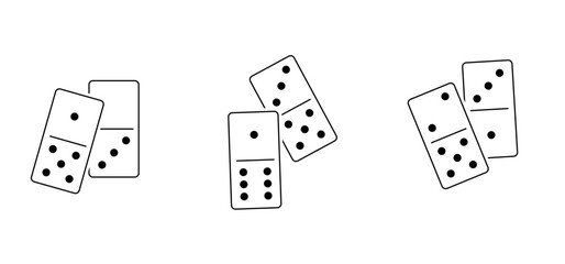 Domino tiles. Classic dominoes, domino's pictogram. Playing, parts of game full bones tiles. Black, white domino. Flat vector set. 28 pieces. White chip of domino on board for gambling. 
