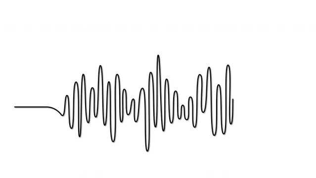 Continuous one line drawing of sound wave with different amplitude. Soundwave line self drawing animation.