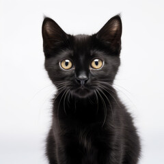 Cute black baby cat looking at the camera, isolated on white background