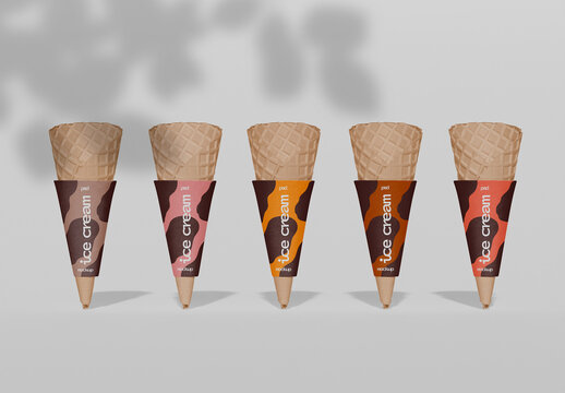 Array of Ice Cream Cornets Mockup