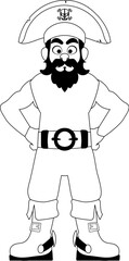 Funny and strict man pirate. Guy in a pirate costume. Coloring style