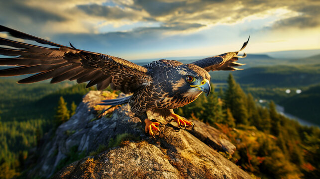 Peregrine falcon flying on the sky , photo realistic, 4K resolution