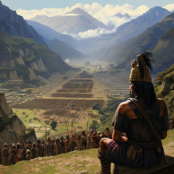 Tupac Amaru Inca Emperor in Andes portrait, Generative AI