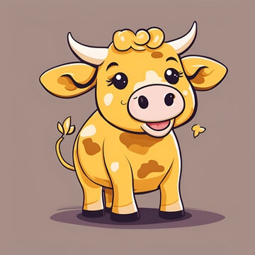Small cute cartoon smiling cow