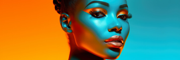 Beautiful African woman face on a vibrant colorful background
