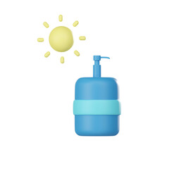Sunscreen 3D summer icons can be used in various digital and design contexts. They might appear as part of mobile app icons, website graphics, or in marketing materials for summer-related products 