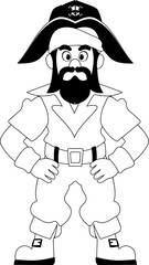 Funny and strict man pirate. Guy in a pirate costume. Coloring style