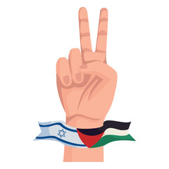 palestine and israel flags in peace hand