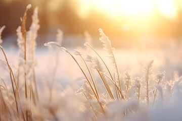 Obraz premium Icy Elegance Frost-Covered Ears in Winter Sunlight