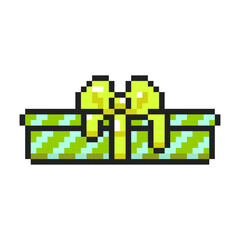Fototapeta premium Pixel art present of gift boxe with bows, 8-bit present package. Pixel gift boxe with ribbon. Graphics for games, vector illustration in pixel art style.