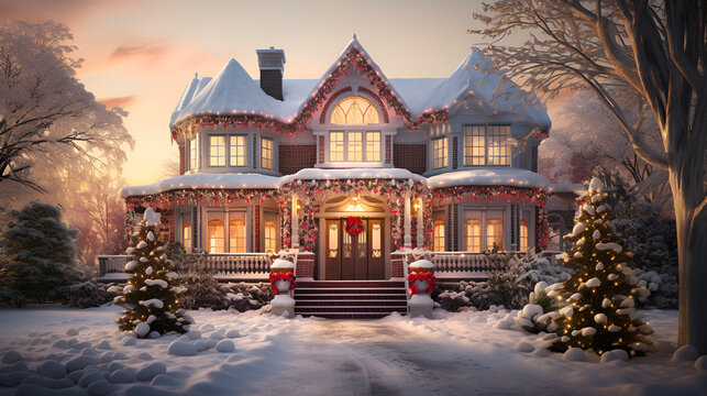 Ein weihnachtlich geschmücktes Haus