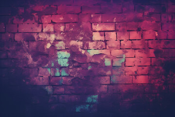 Brick wall bathed in deep red hues with hints of teal