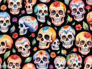 Fototapete Schädel Watercolor Skulls Fabric By The Yard On Spoonflower - Custom Fabric