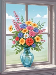 A Vase Of Flowers On The Window Sie