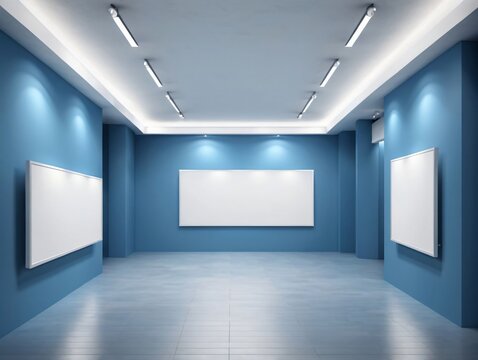 Empty Blue Room With Blank White Poster
