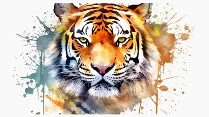 water color tiger white background vector style.Generative AI
