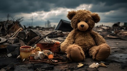 Forgotten Memories Abandoned and Wounded Teddy Bear Amidst Refuse