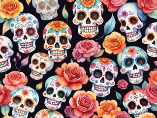 Zelfklevend Fotobehang Schedel A Seam Of Skulls And Roses