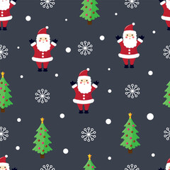 Christmas cartoon seamless pattern with Santa Claus,Christmas tree and snowflakes