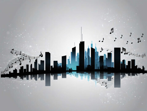 A City With Music Notes And Music Notes