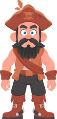 Funny and strict man pirate. Guy in a pirate costume. Cartoon style