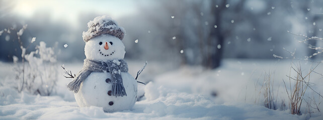 freundlicher Schneemann mit Schal und Mütze