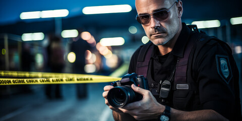 Fototapeta na wymiar Portrait of a Law Enforcer: Criminal Investigator Gathering Evidence