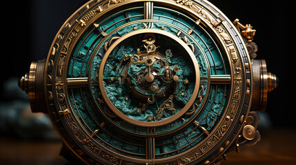 Fototapeta na wymiar antique jade and brass clockworks