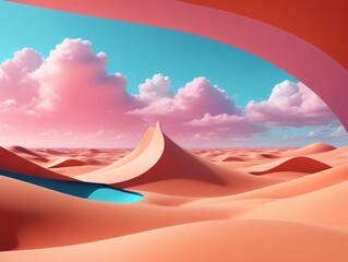 Desert Landscape With Sand Dunes And Clouds