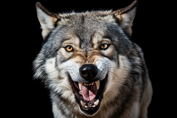 photo of a wolf opening its mouth - obrazy, fototapety, plakaty