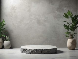 A Round Marble Table With A Plant In The Middle