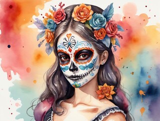 A Woman With A Sugar Skull Face Paint