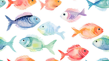 pattern with fishes, Seamless, watercolor, Generative Ai