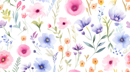 background with flowers, watercolor, Seamless, Generative Ai