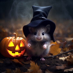 halloween mouse with pumpkin