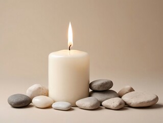 A Candle Surrounded By Stones