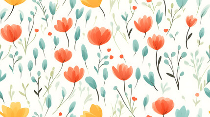 Illustration flower on white background, seamless pattern, Generative Ai
