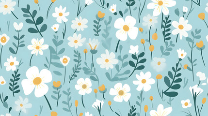 White flower seamless pattern, illustration, Generative Ai