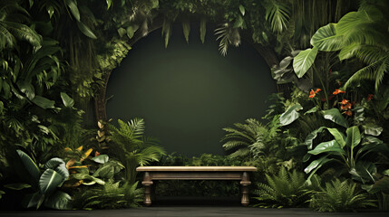 Green plants indoor garden. Fantasy forest area with copyspace