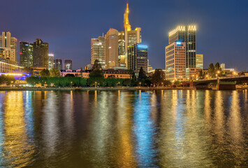 Part of the skyline of Frankfurt in Germany at night