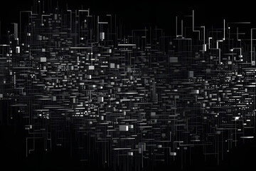 Digital city lights shimmer in a chaotic monochrome pattern
