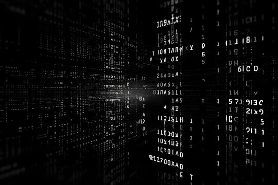 Matrix of numbers glowing in a dark digital environment