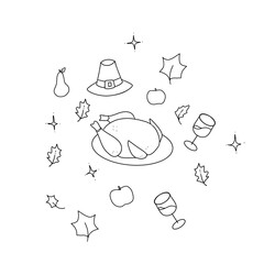 hand drawn illustration of Thanksgiving dinner cartoon 