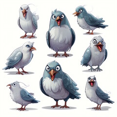 Friendly Pigeon Cartoon Character - 9 Facial Expressions