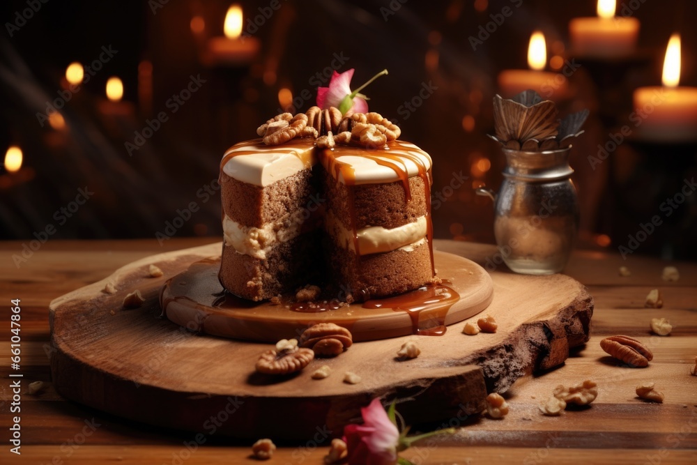 Poster cake with slice missing