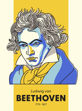 Ludwig van Beethoven - Famous classical music composer; Illustration in vector hand drawn style. Great for poster, sign and print. One of a series