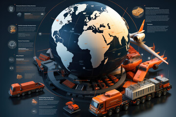 Logistics and Transportation Hub: A bustling international port with ships, containers, and advanced technology, representing the global movement of goods and the intricate logistics.